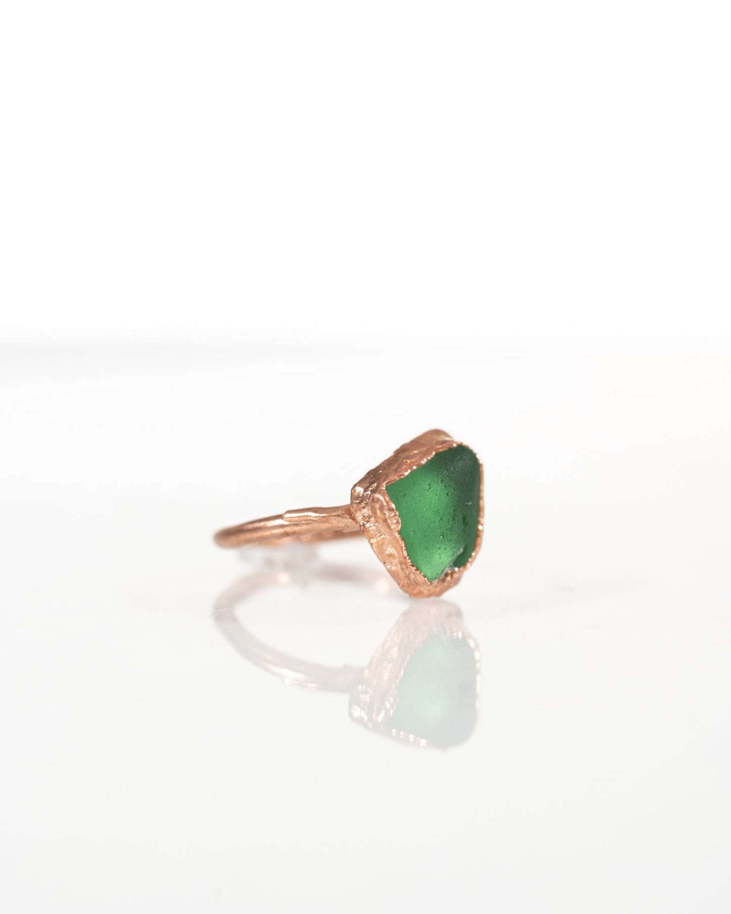 Emerald Green Sea Glass Ring in Copper sz 7