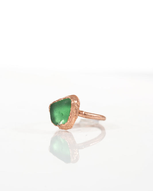 Emerald Green Sea Glass Ring in Copper sz 7