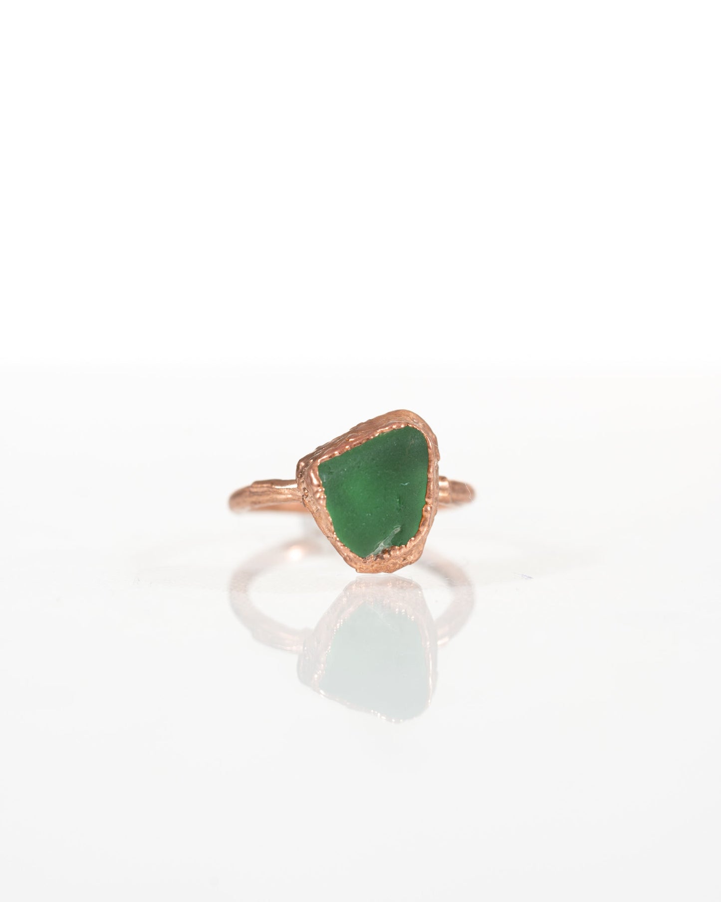 Emerald Green Sea Glass Ring in Copper sz 7