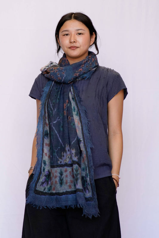 Moonlit Village Wrap Scarf - Navy