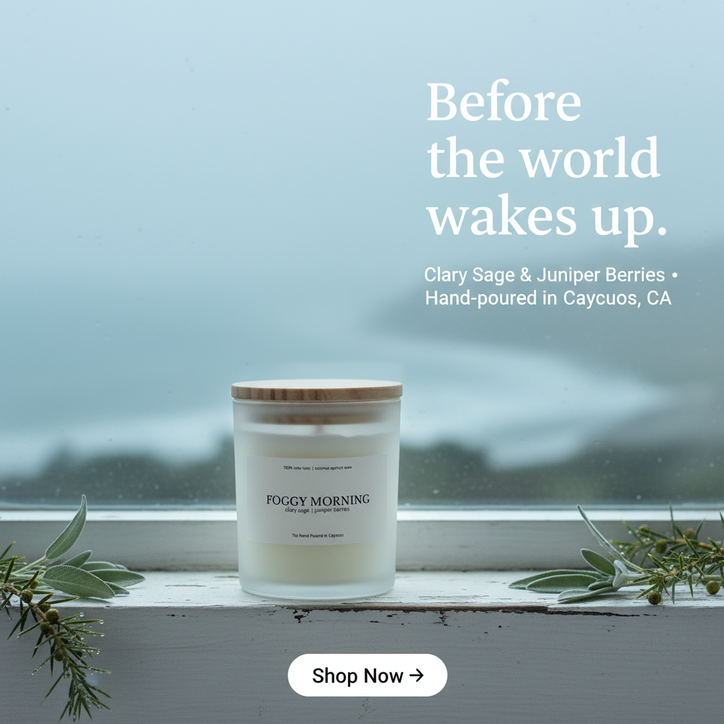 Foggy Morning candle ad creative