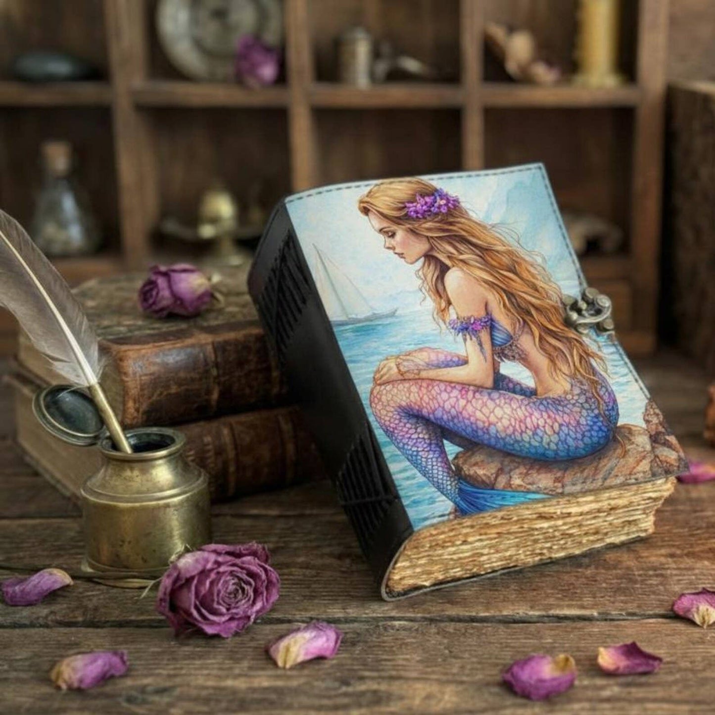 Mermaid Journal Notebook – Fantasy Ocean Art Leather Book