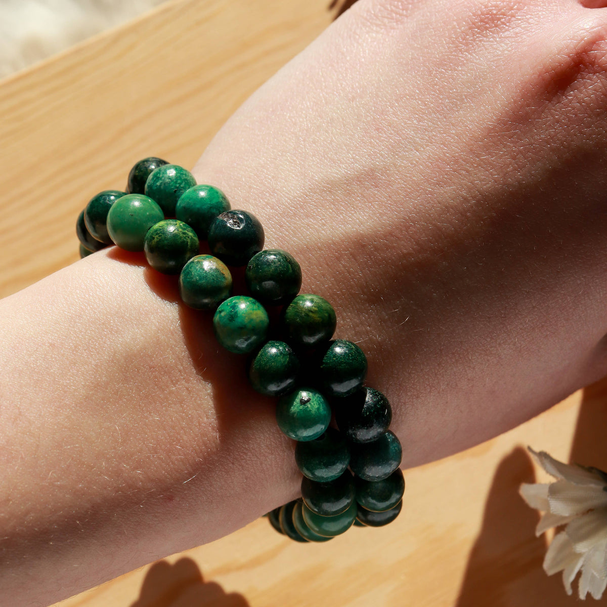 Jade Bracelet Stretchable 8mm Beads, 7.5 Inches