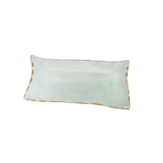 Annieglass Aqua Glass Dish — Frosted Glass with 24k Gold Trim | Soap Dish or Candy Bowl