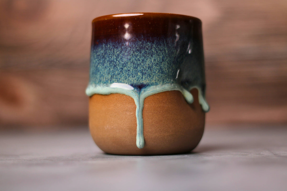 Handmade Ceramic Drippy Thumb Cup, "Merlot"
