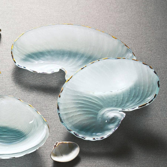 Annieglass Medium Nautilus Shell Dish — Frosted Glass with 24k Gold Trim | Handmade