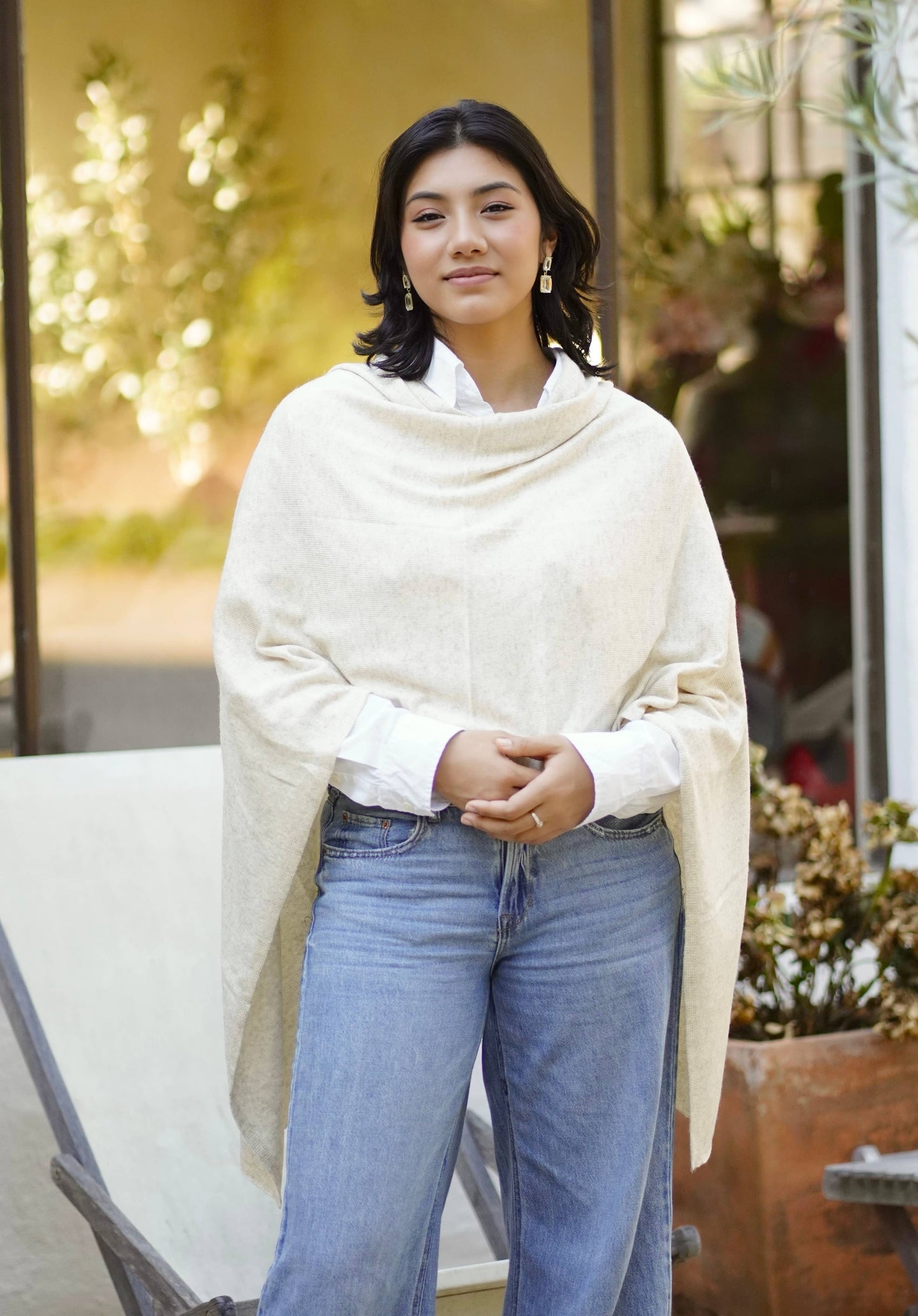Cashmere Poncho Oatmeal 