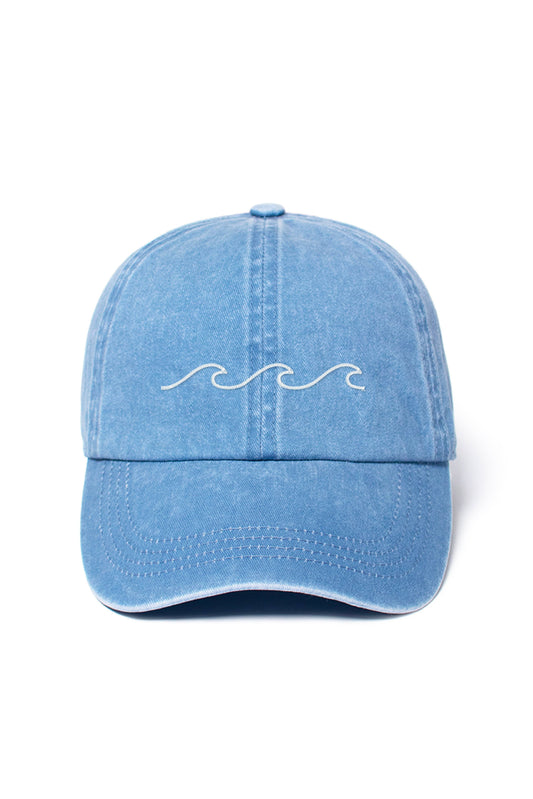 "Waves" Embroidery Washed Baseball Cap