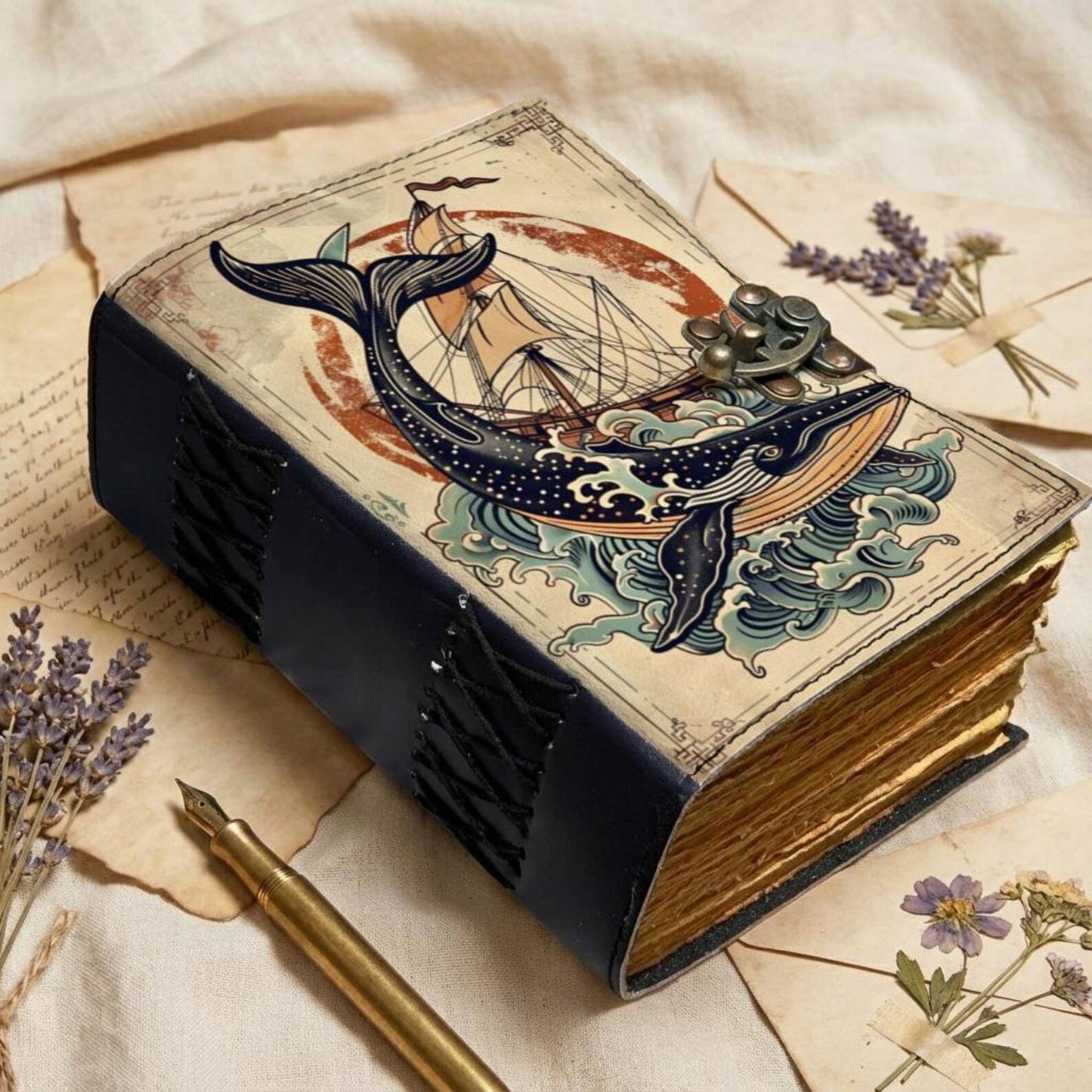 Whale Leather Journal – Handmade Nautical Notebook with Lock