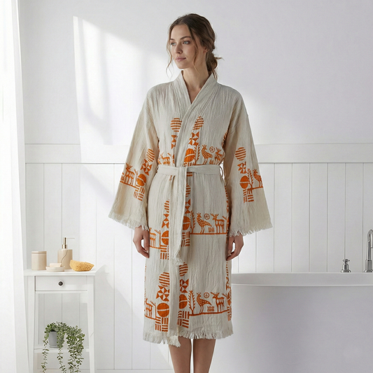 Block Printed Turkish Cotton Light-Weight Summer Kimono Robe