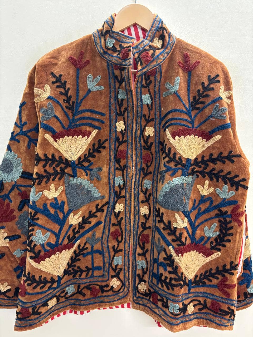 Embroidered Velvet Jacket — Rust