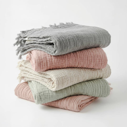 4-Layer Muslin Cotton Throw Blanket — Organic Cotton Gauze | Lightweight Bed or Couch Throw