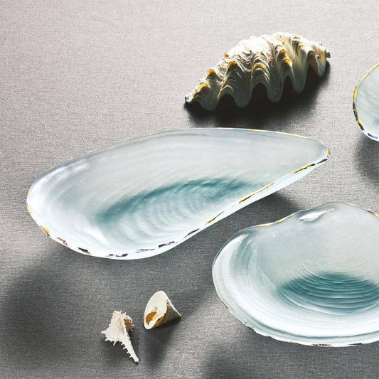 Annieglass Oyster Shell Glass Bowl — Frosted Glass with 24k Gold Trim | Handmade