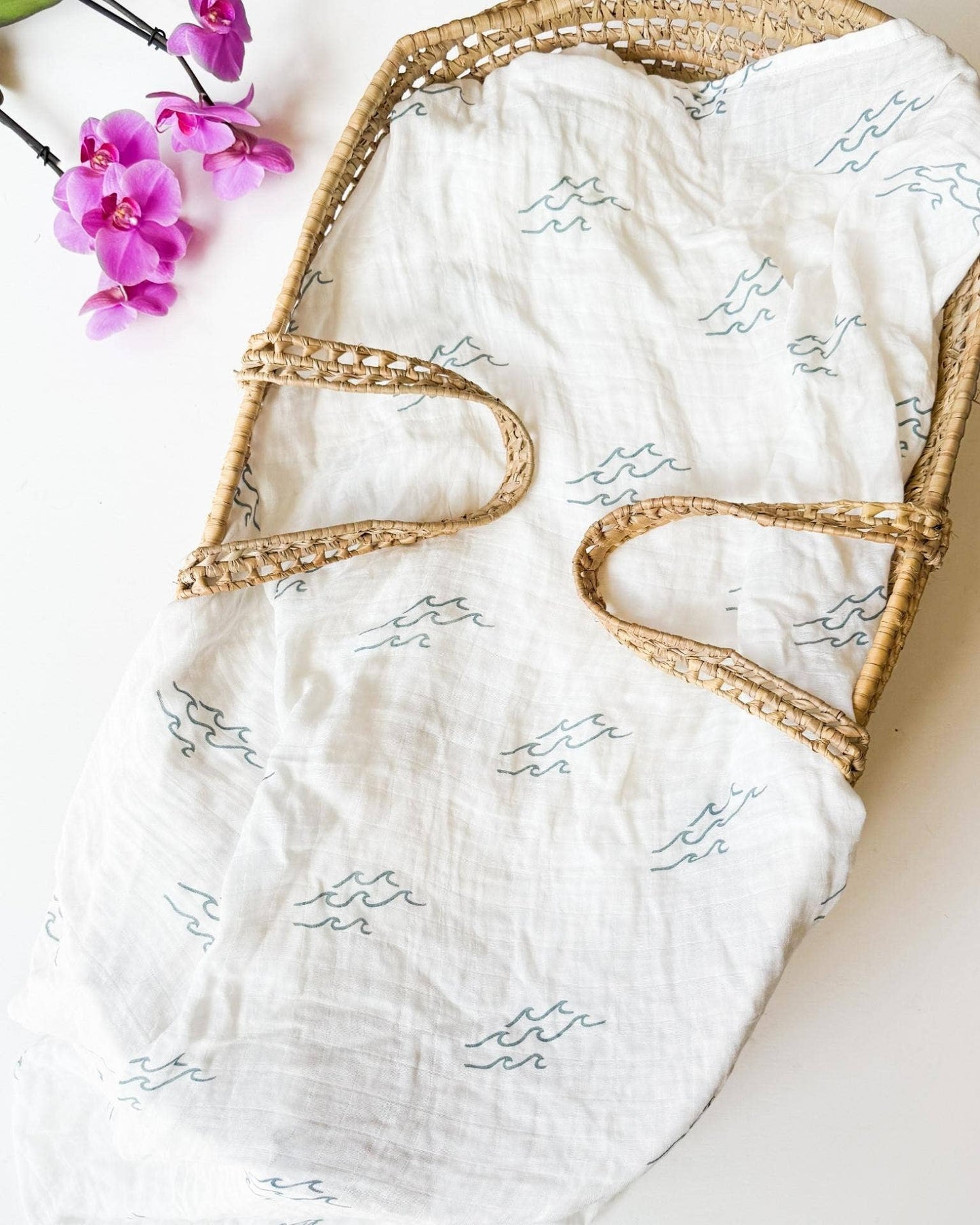 Organic Wave Baby Swaddle | Coastal Nursery Decor