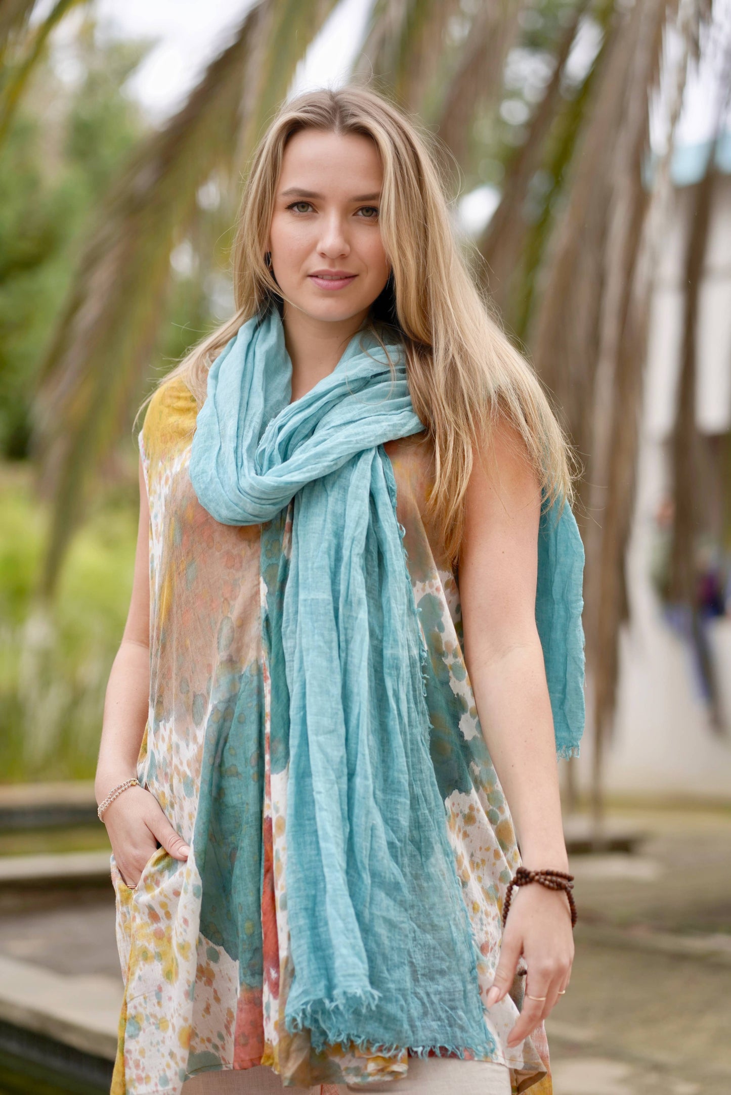 Stone Washed Cotton Scarf Turquoise