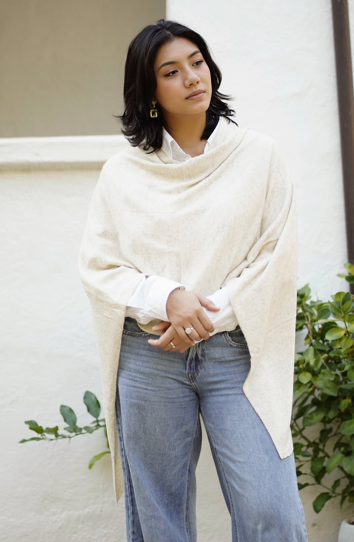 Cashmere Poncho Oatmeal 