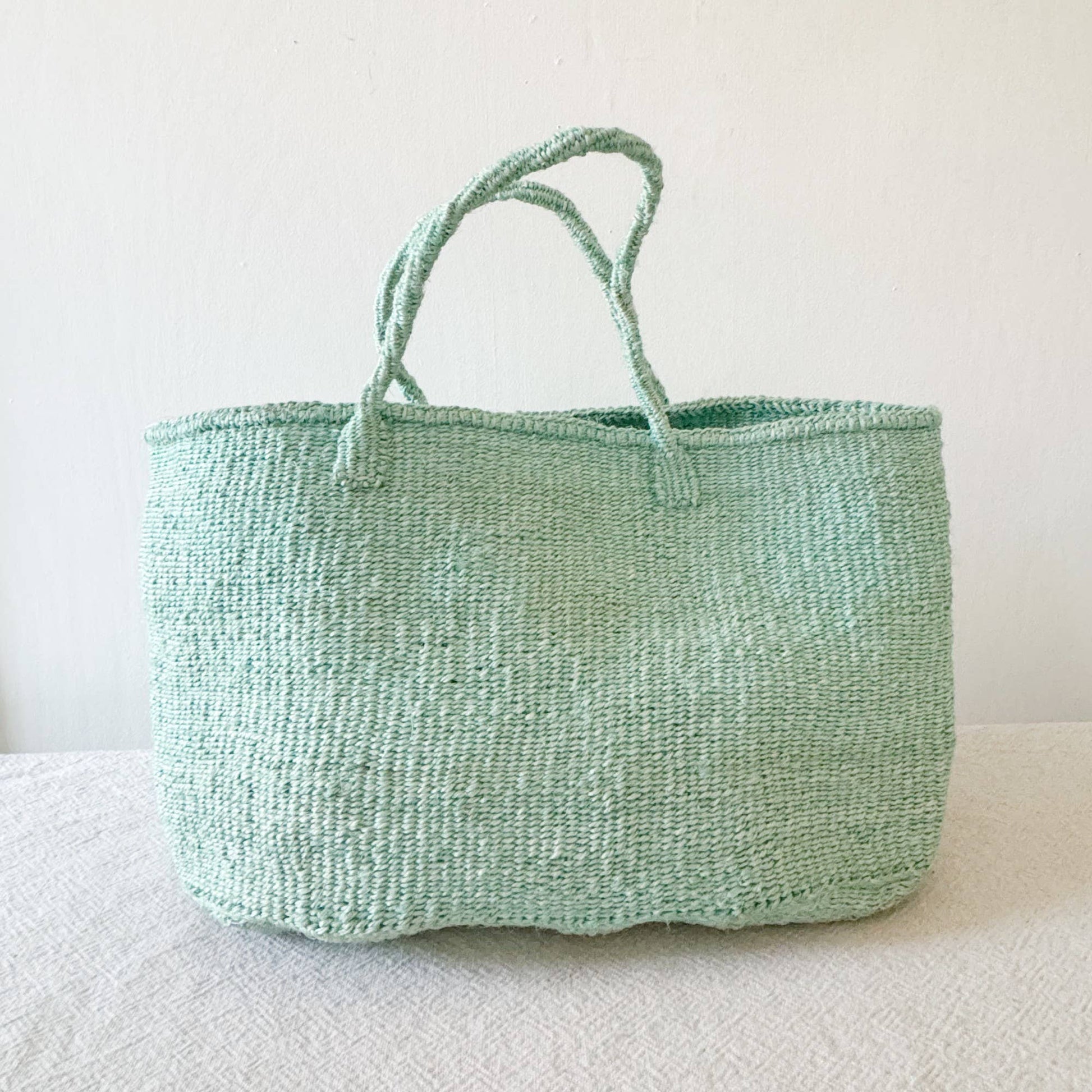 XL Sea Foam sisal woven tote handmade by women artisans in Kenya — fair trade natural fiber market bag