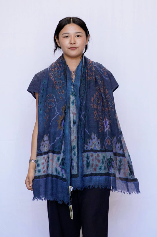 Moonlit Village Wrap Scarf - Navy