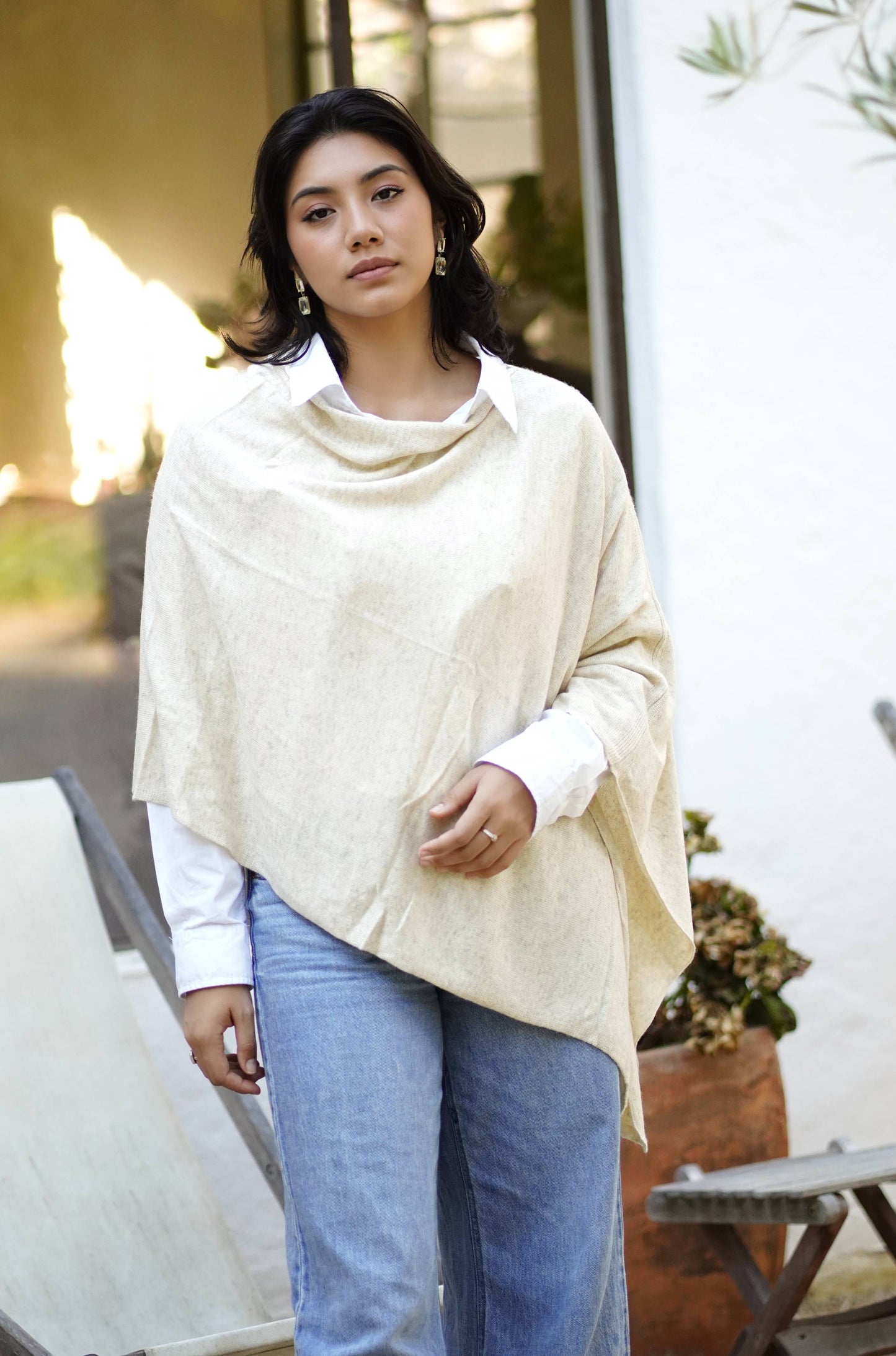 Cashmere Poncho Oatmeal 