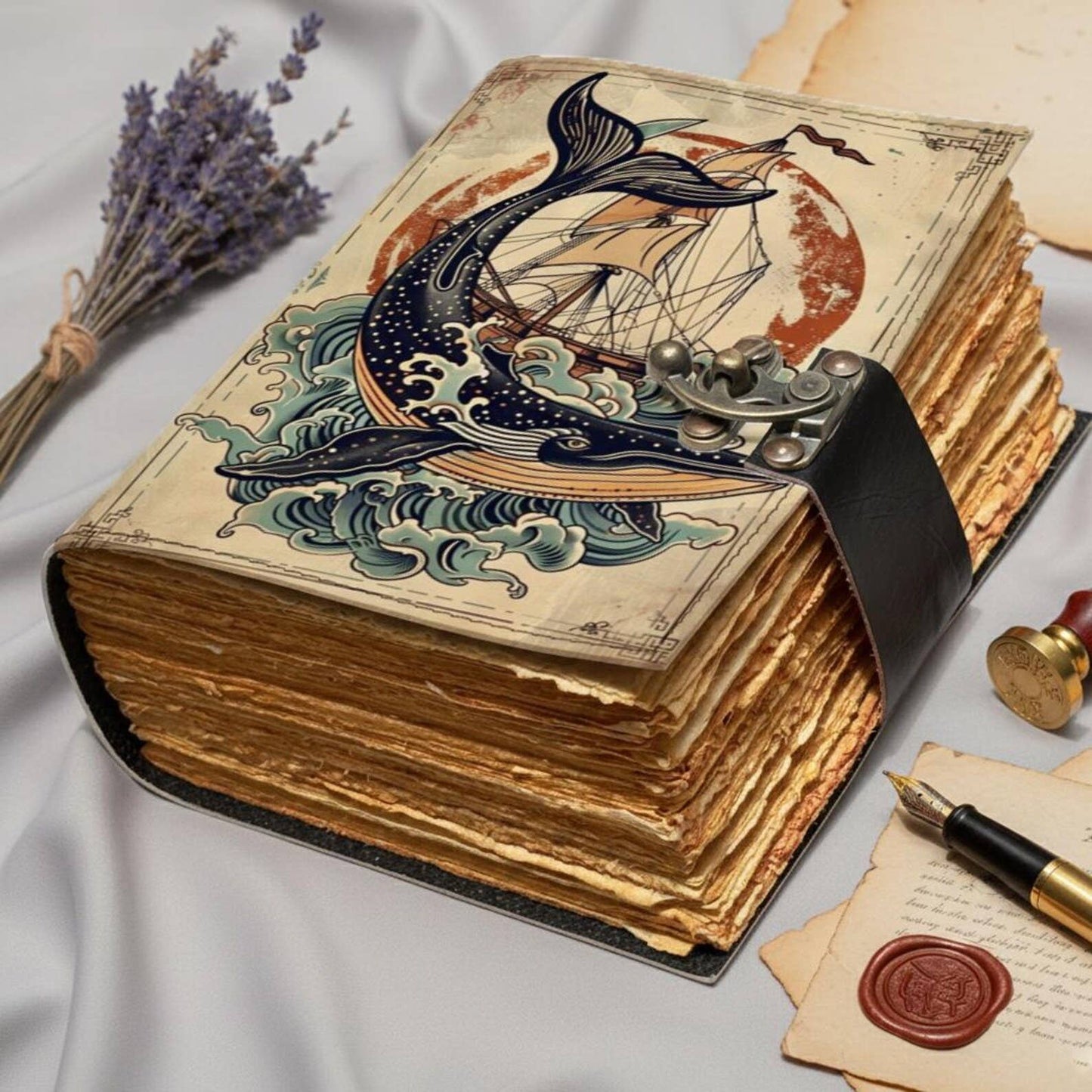 Whale Leather Journal – Handmade Nautical Notebook with Lock