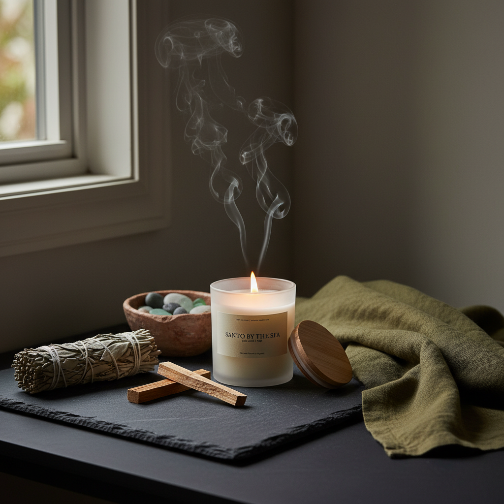 Santo by the Sea candle lifestyle — coastal ritual corner