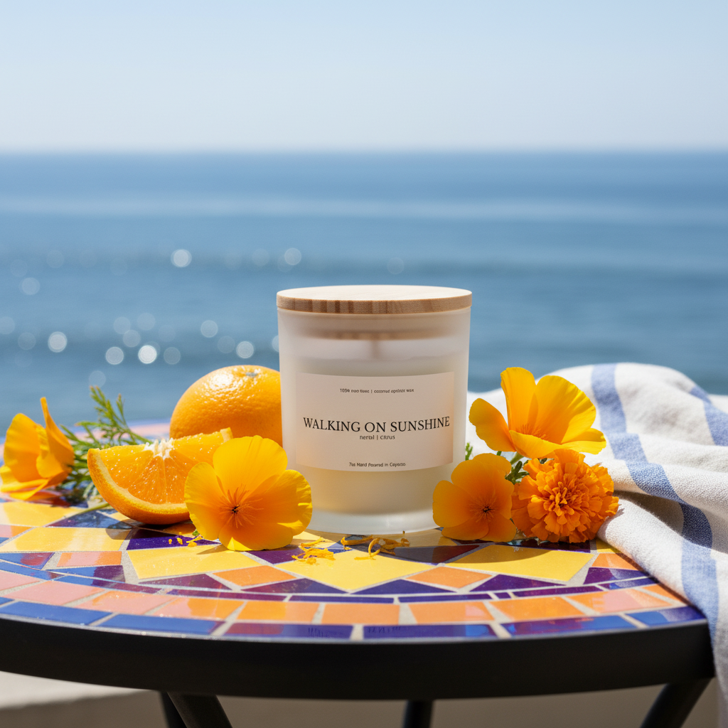 Walking on Sunshine candle lifestyle — sunny California beach house