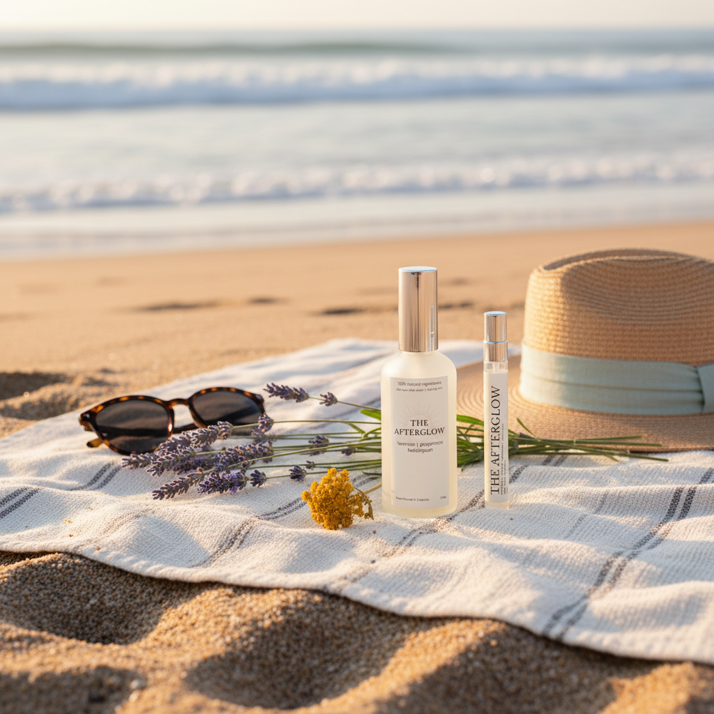 The Afterglow mist lifestyle — post-beach golden hour Morro Strand