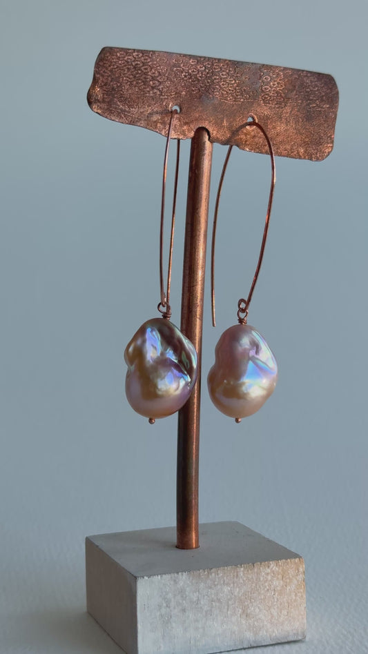 Pretty in Pink Baroque Pearl Long Drop Earrings