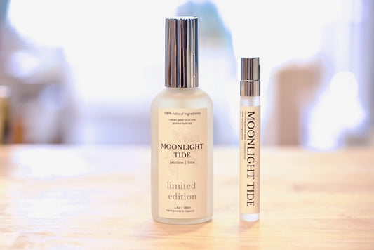 Moonlight Tide jasmine and lime botanical mist, 3.4oz ritual bottle and 10ml travel size, hand poured in Cayucos