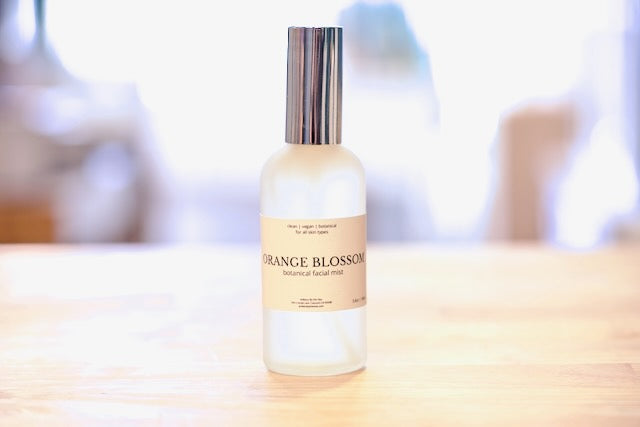 Orange Blossom botanical facial mist, clean vegan botanical, 3.4oz frosted bottle, hand poured in Cayucos