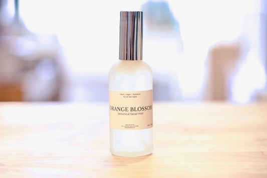 Orange Blossom botanical facial mist, clean vegan botanical, 3.4oz frosted bottle, hand poured in Cayucos