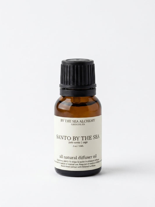 Santo by the Sea all natural diffuser oil by By the Sea Alchemy - amber 15ml bottle, palo santo and sage